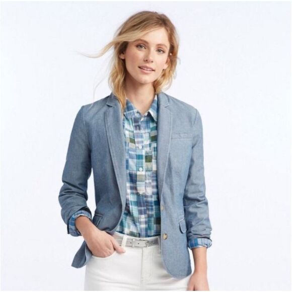 L.L. Bean Chambray Two Button Blazer XL - Picture 1 of 6